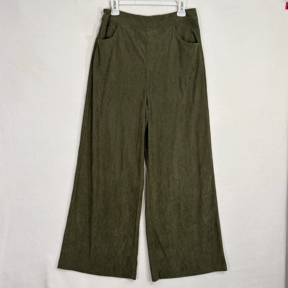 Halara Pants Womens Large Green Ribbed Knit Wide Leg Comfort Athleisure Pockets